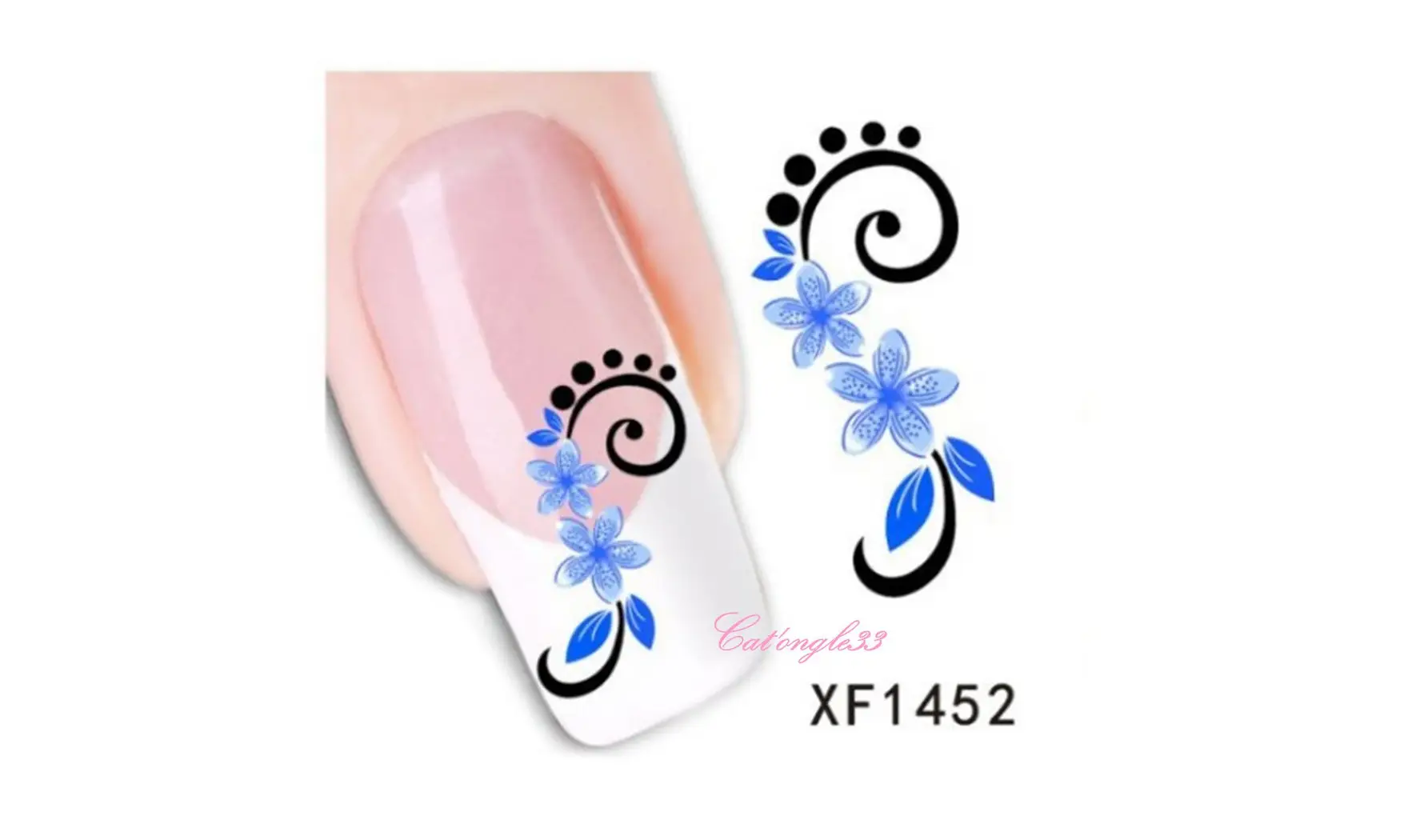 Water decal fleur bleu vrille XF1452