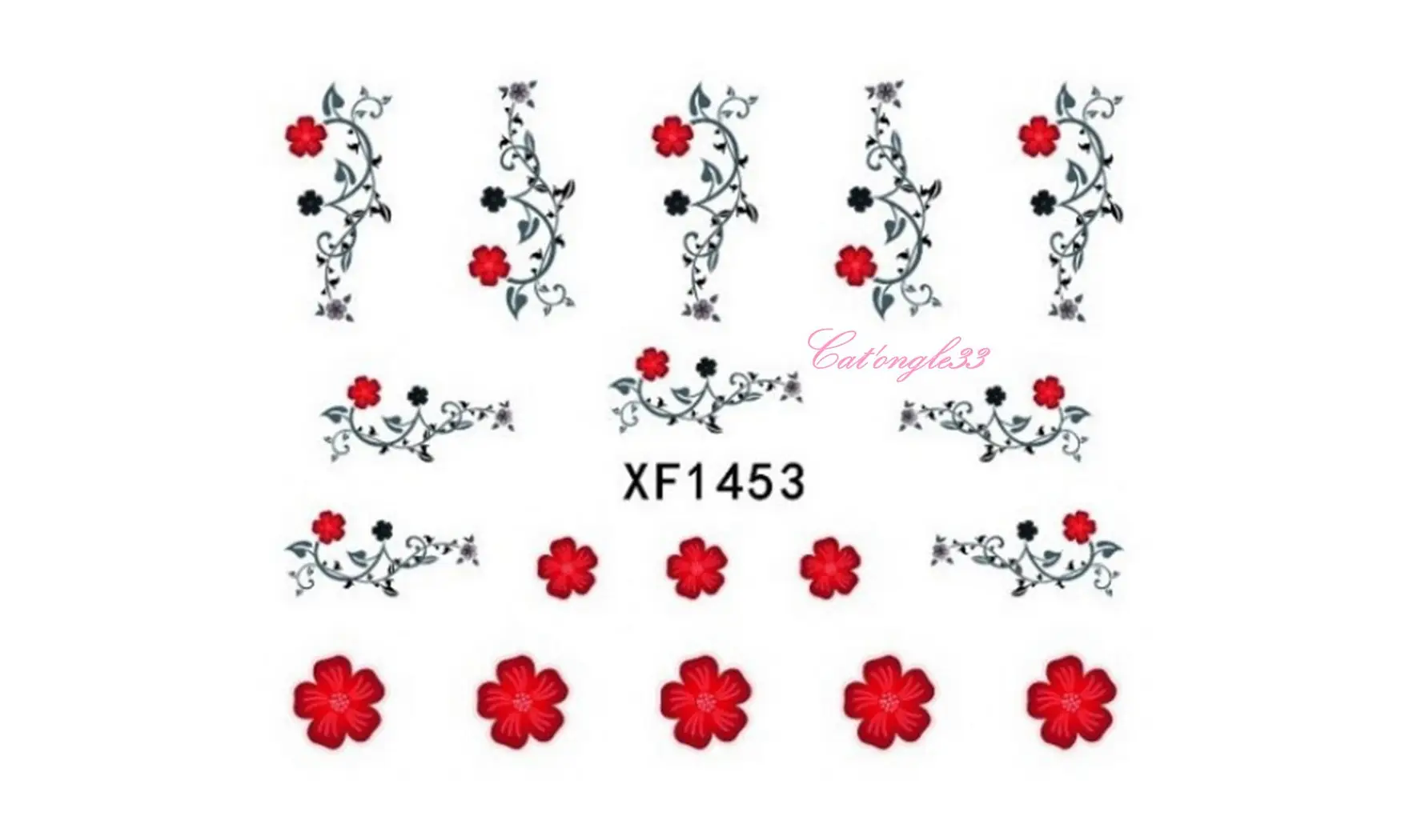 Water decal fleur rouge noire XF1453