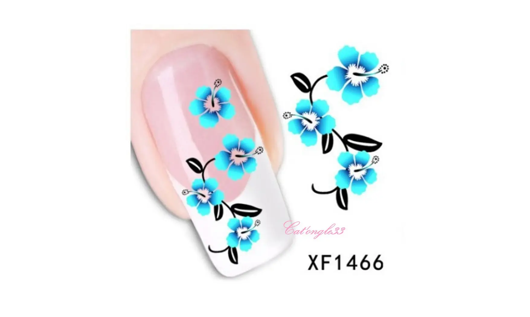Water decal hibiscus bleu noire XF1466