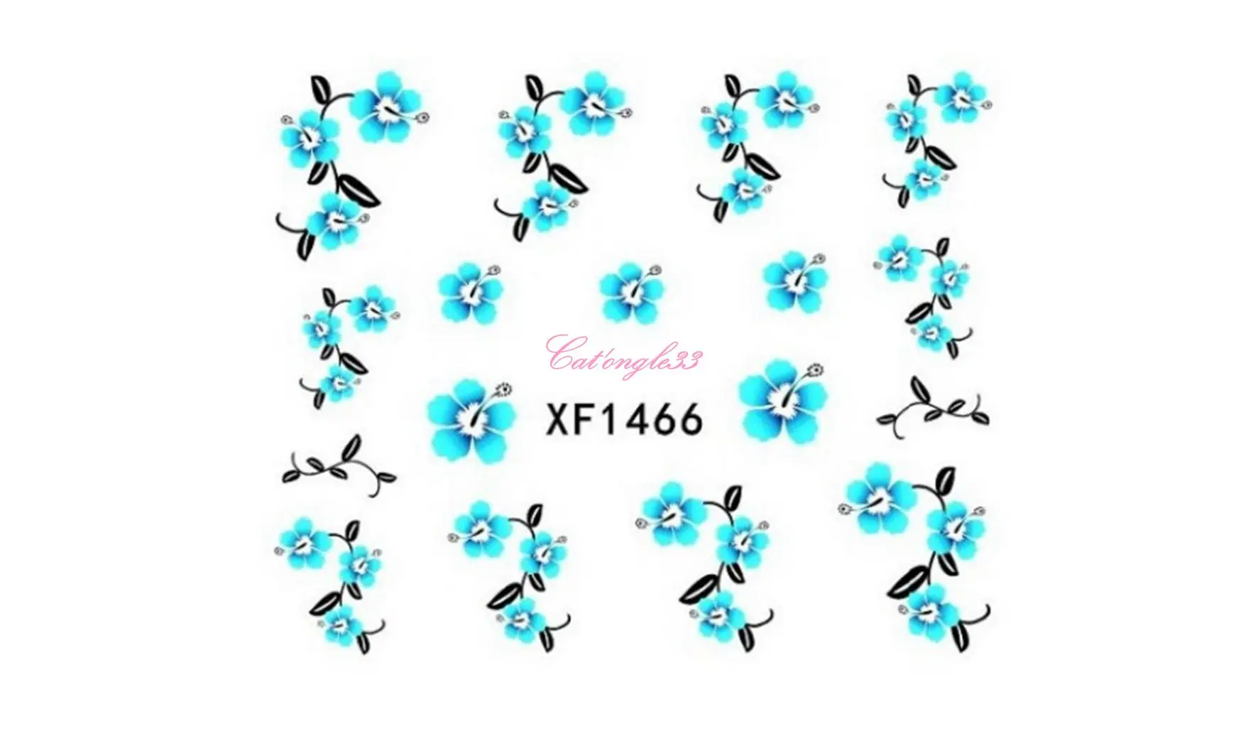 Water decal hibiscus bleu noire XF1466
