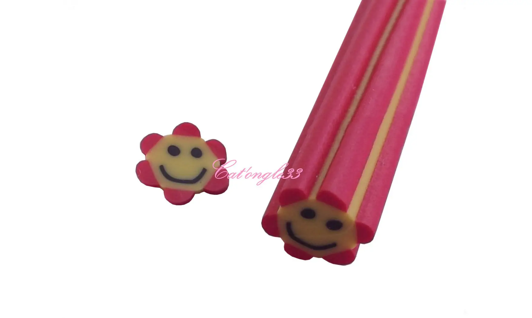 Baton fimo smiley fleur rouge