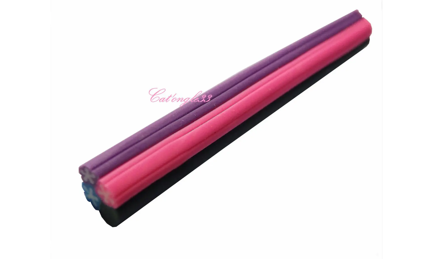 Baton fimo 3 fleurs feuille