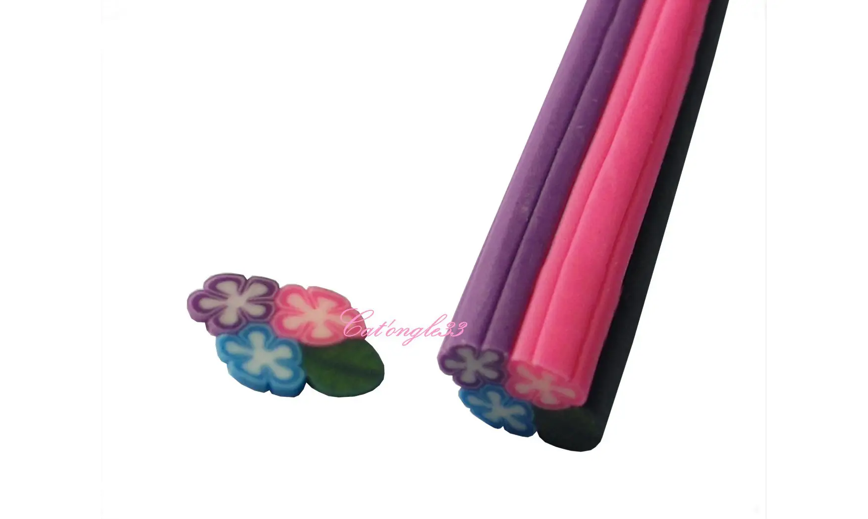 Baton fimo 3 fleurs feuille