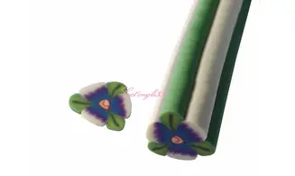 Baton fimo fleur bleu 3 feuilles