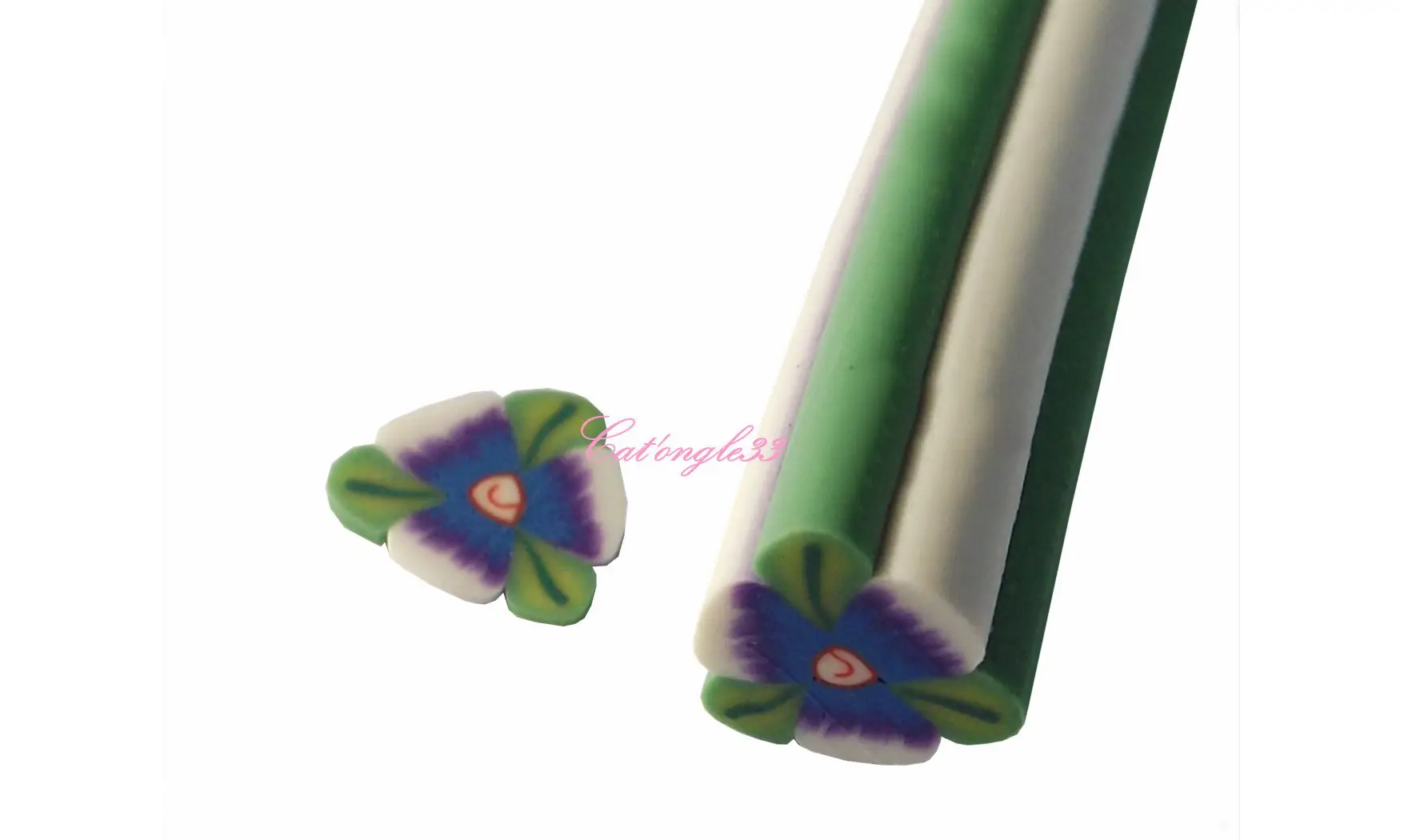 Baton fimo fleur bleu 3 feuilles