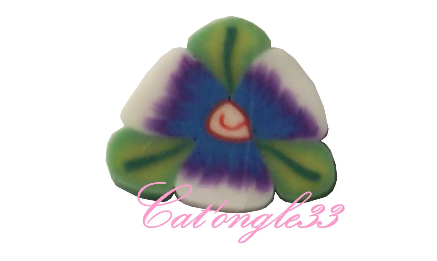 Baton fimo fleur bleu 3 feuilles