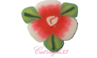 Baton fimo fleur rouge 3 feuilles