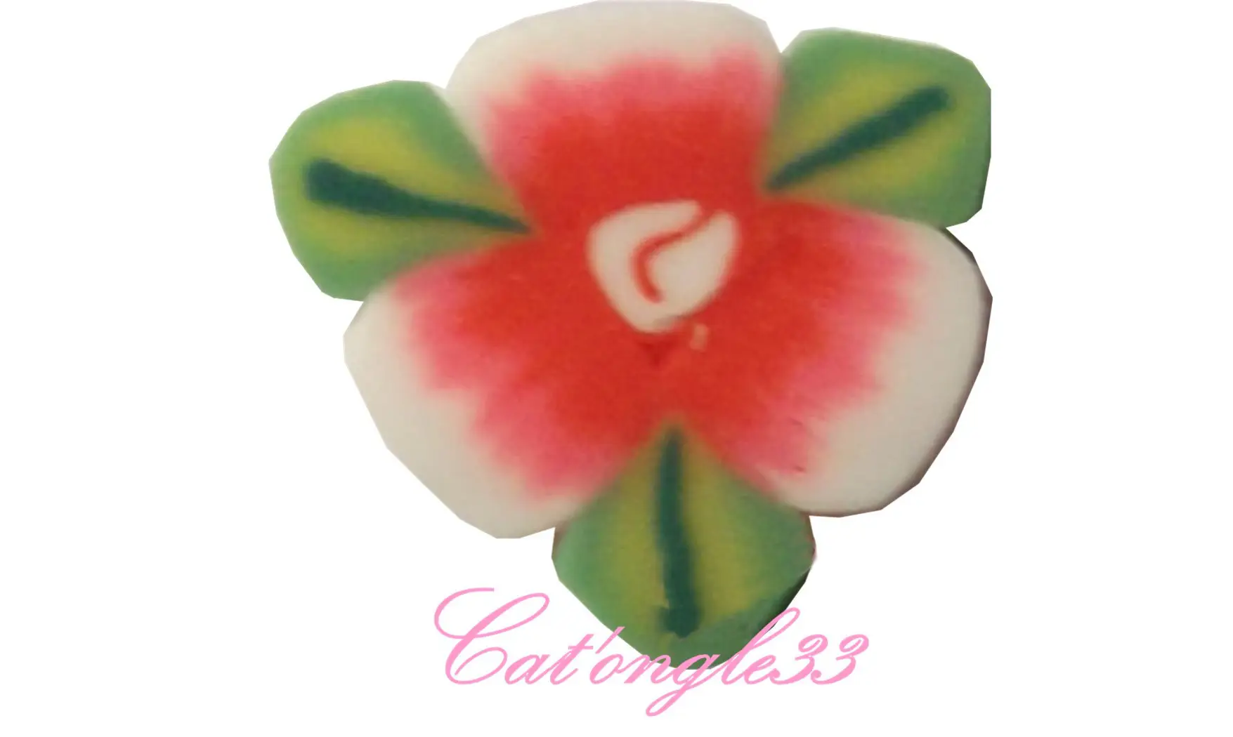 Baton fimo fleur rouge 3 feuilles
