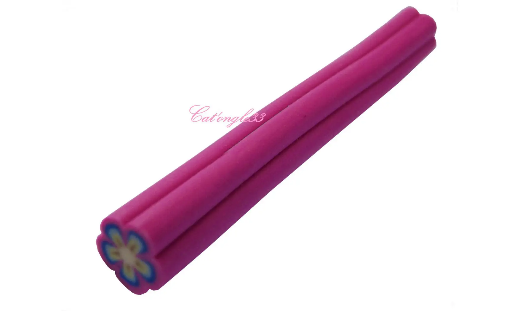 Baton fimo fleur fuschia bleu jaune