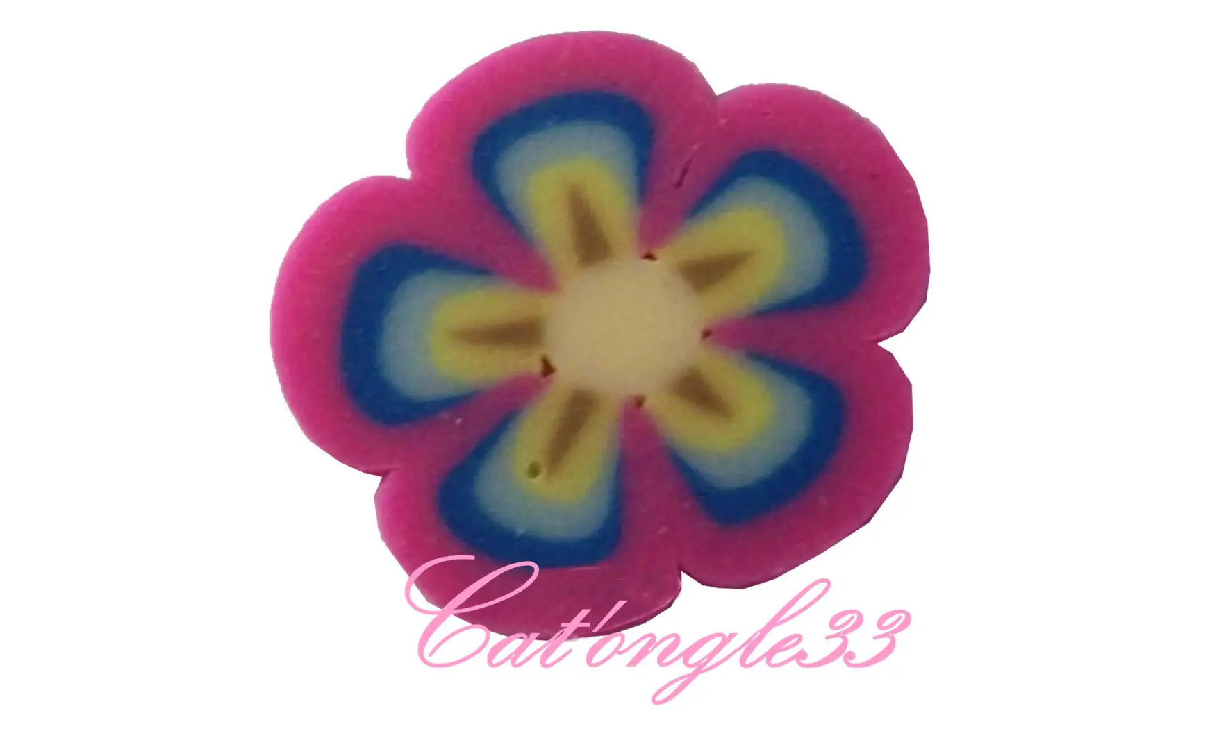 Baton fimo fleur fuschia bleu jaune