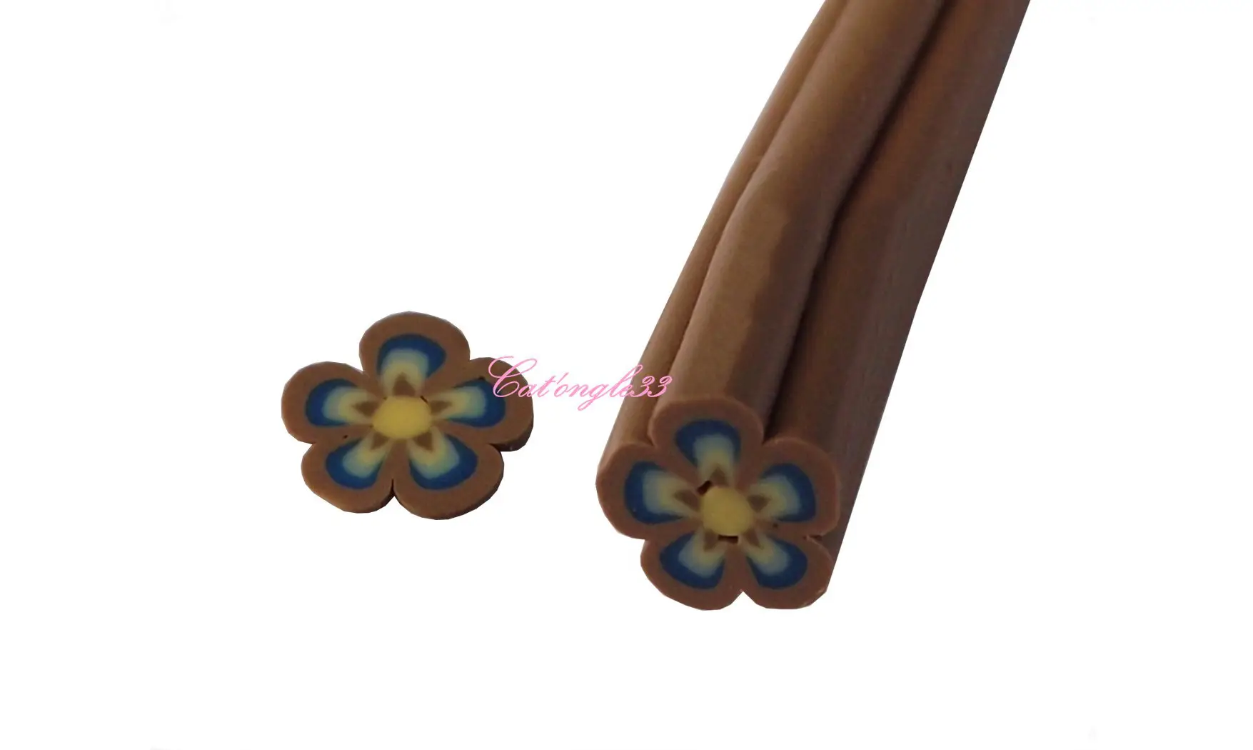 Baton fimo fleur marron bleu jaune