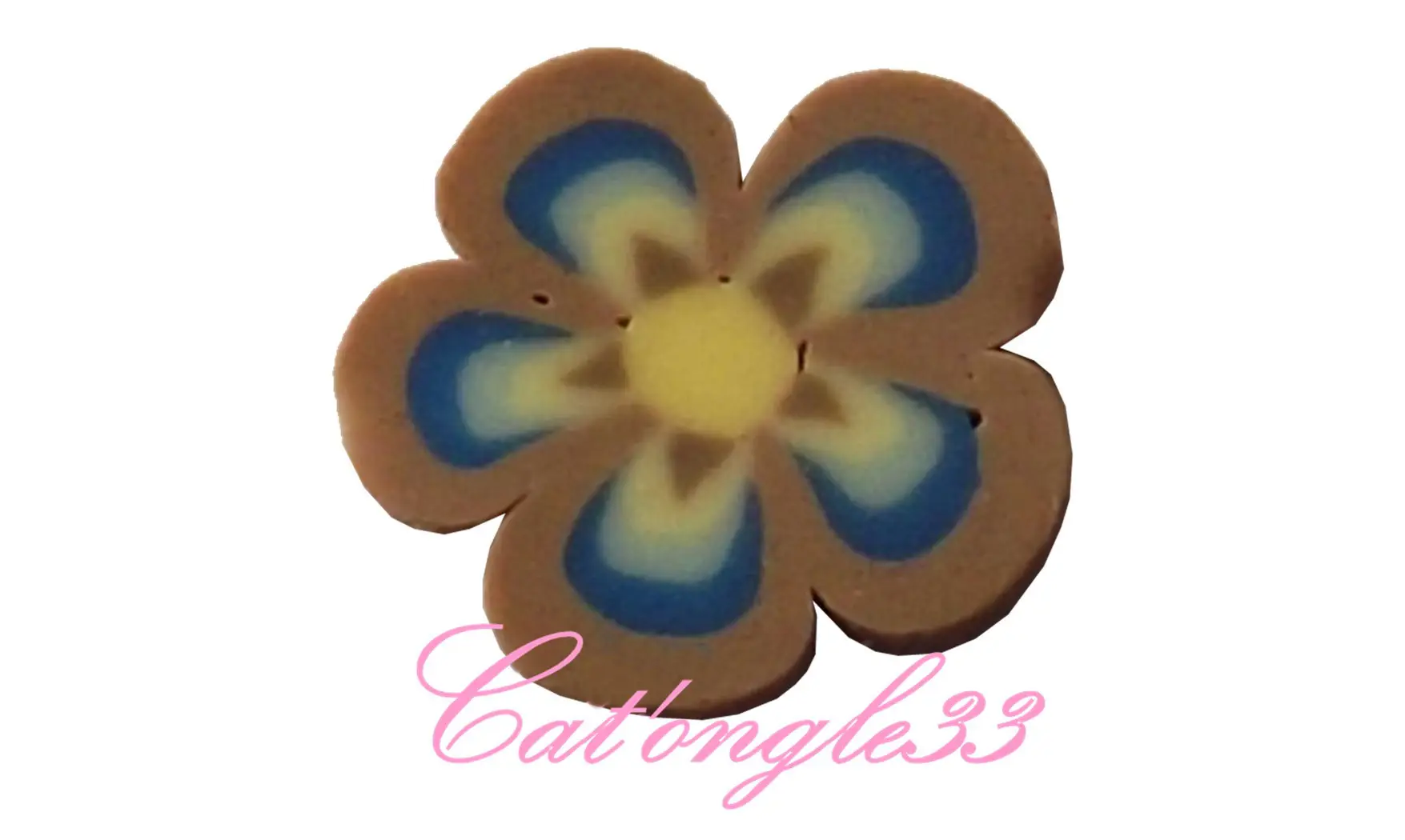 Baton fimo fleur marron bleu jaune