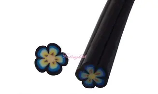 Baton fimo fleur noire bleu jaune