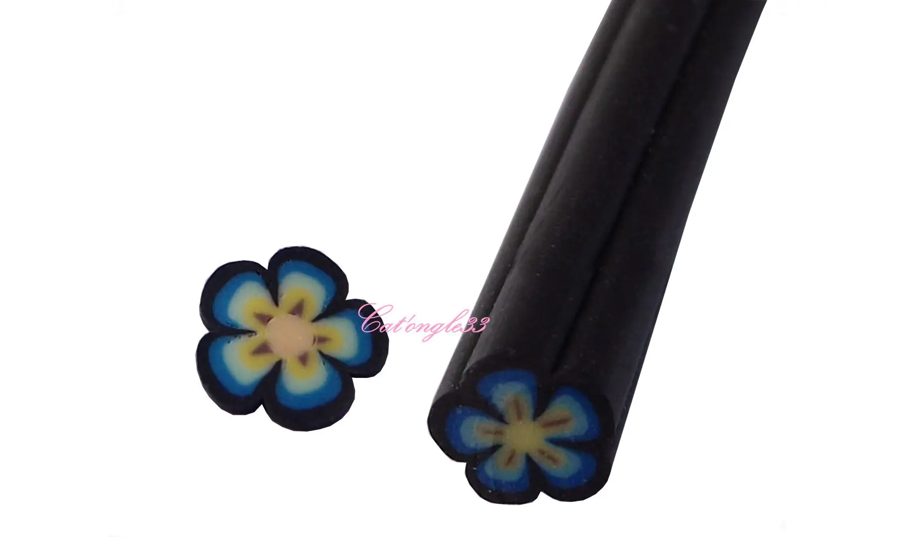 Baton fimo fleur noire bleu jaune