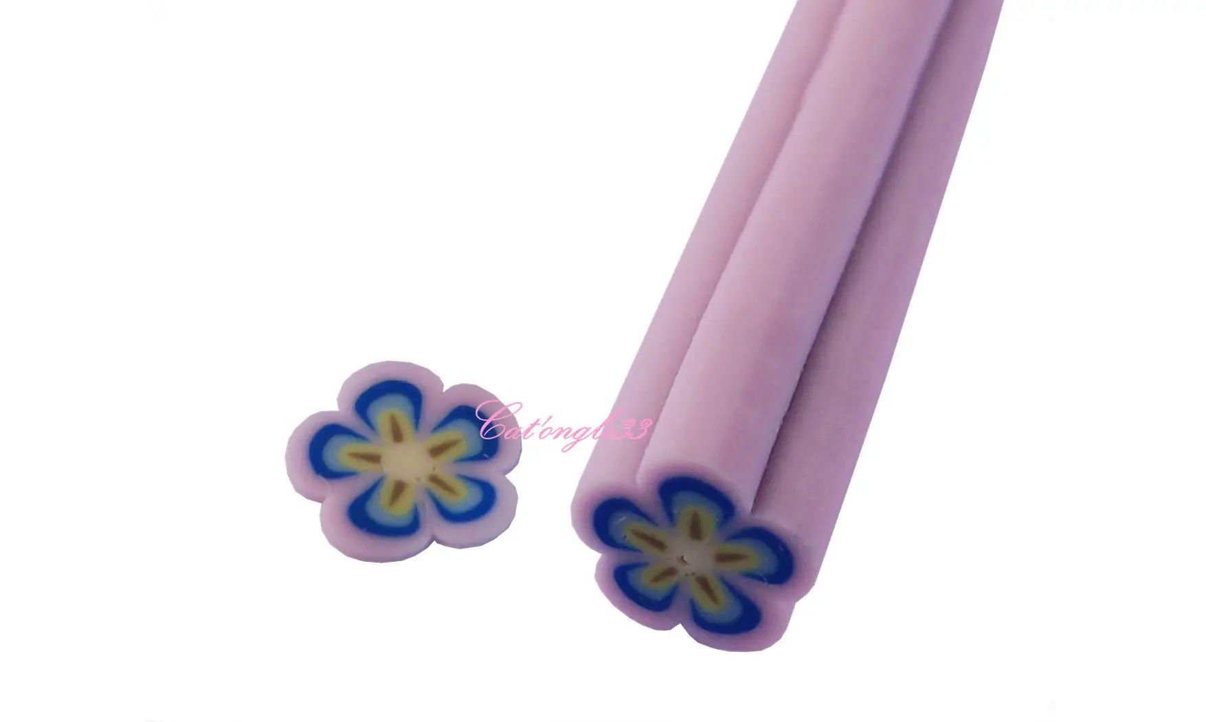 Baton fimo fleur rose bleu jaune