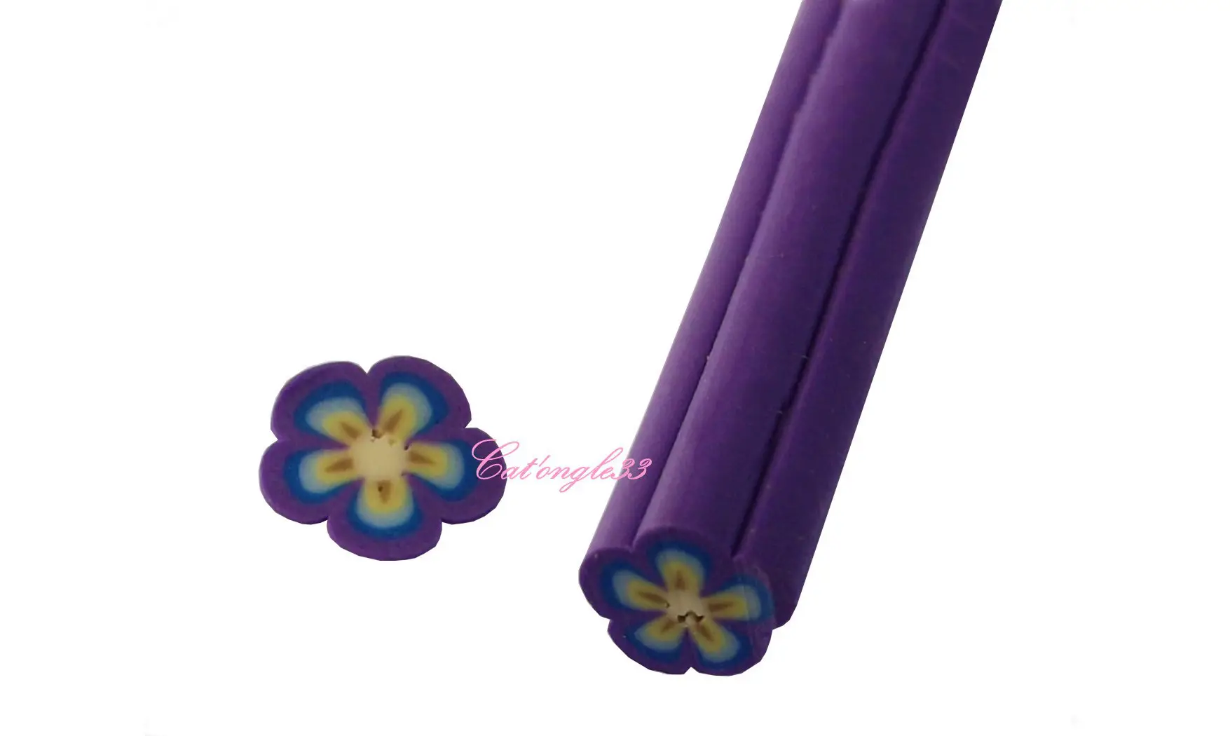 Baton fimo fleur violette bleu jaune