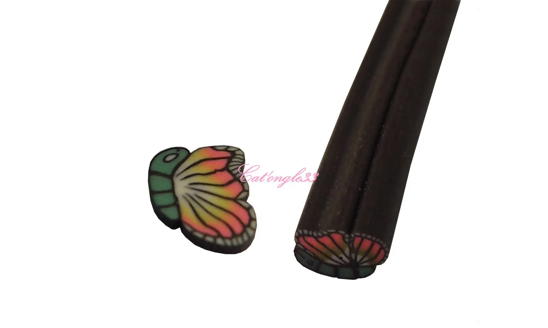 Baton fimo papillon vert orange jaune