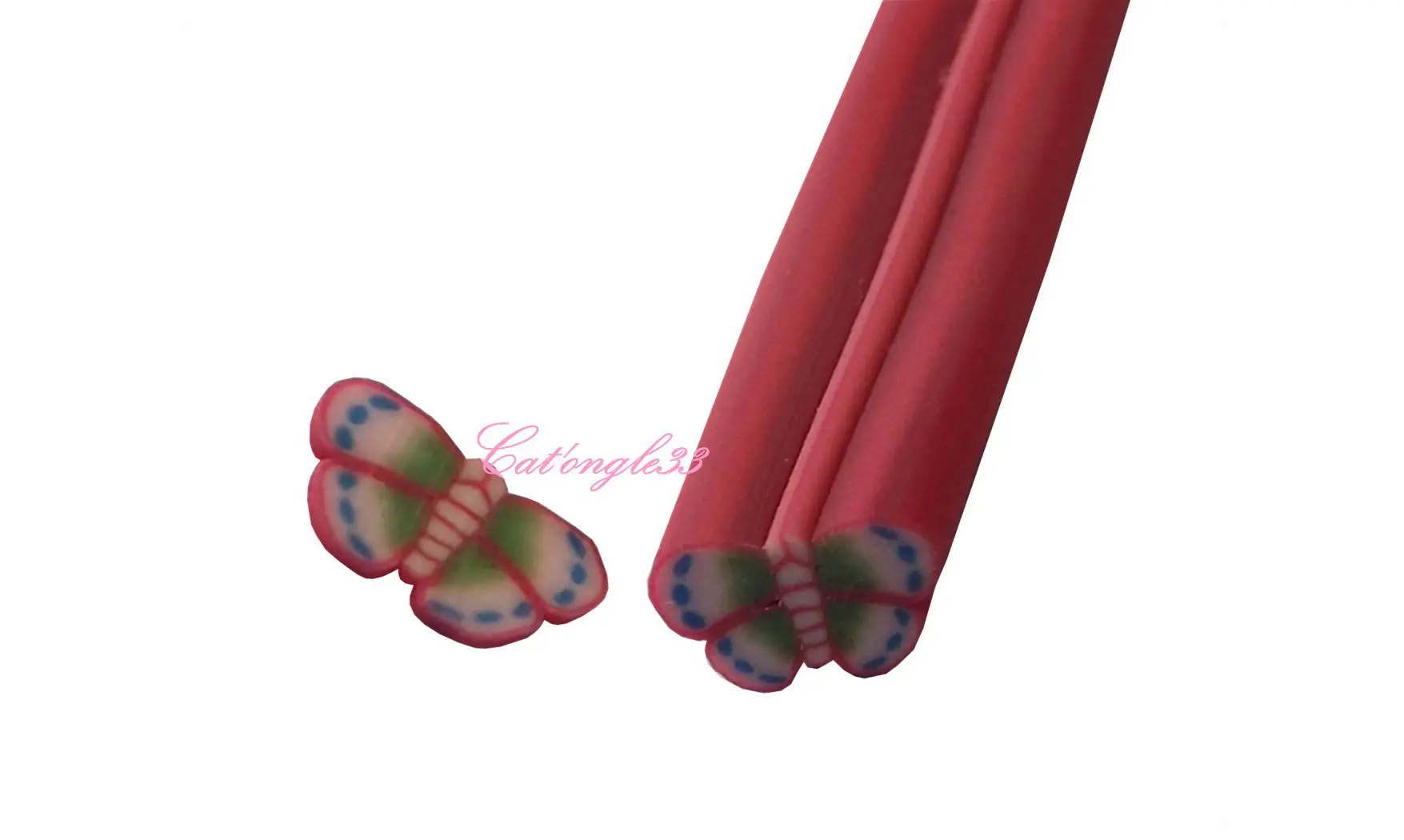 Baton fimo papillon rouge bleu vert