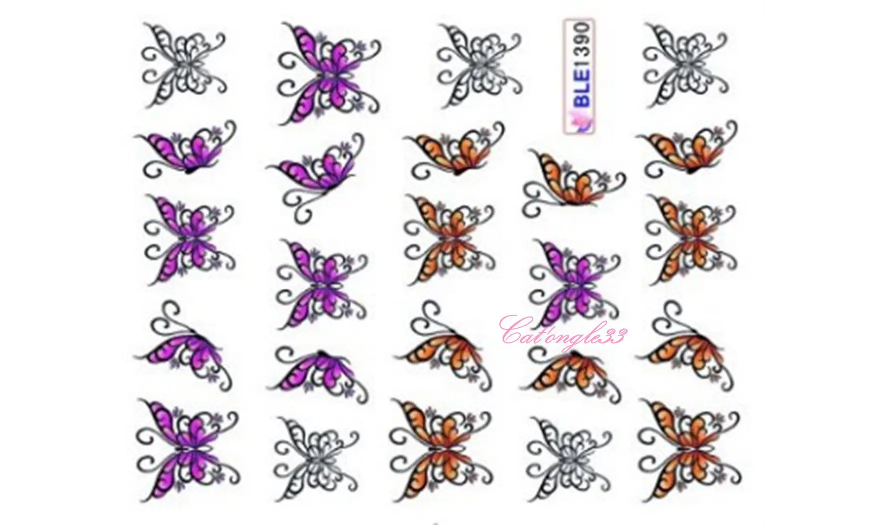 Water decal papillon orange rose BLE1390