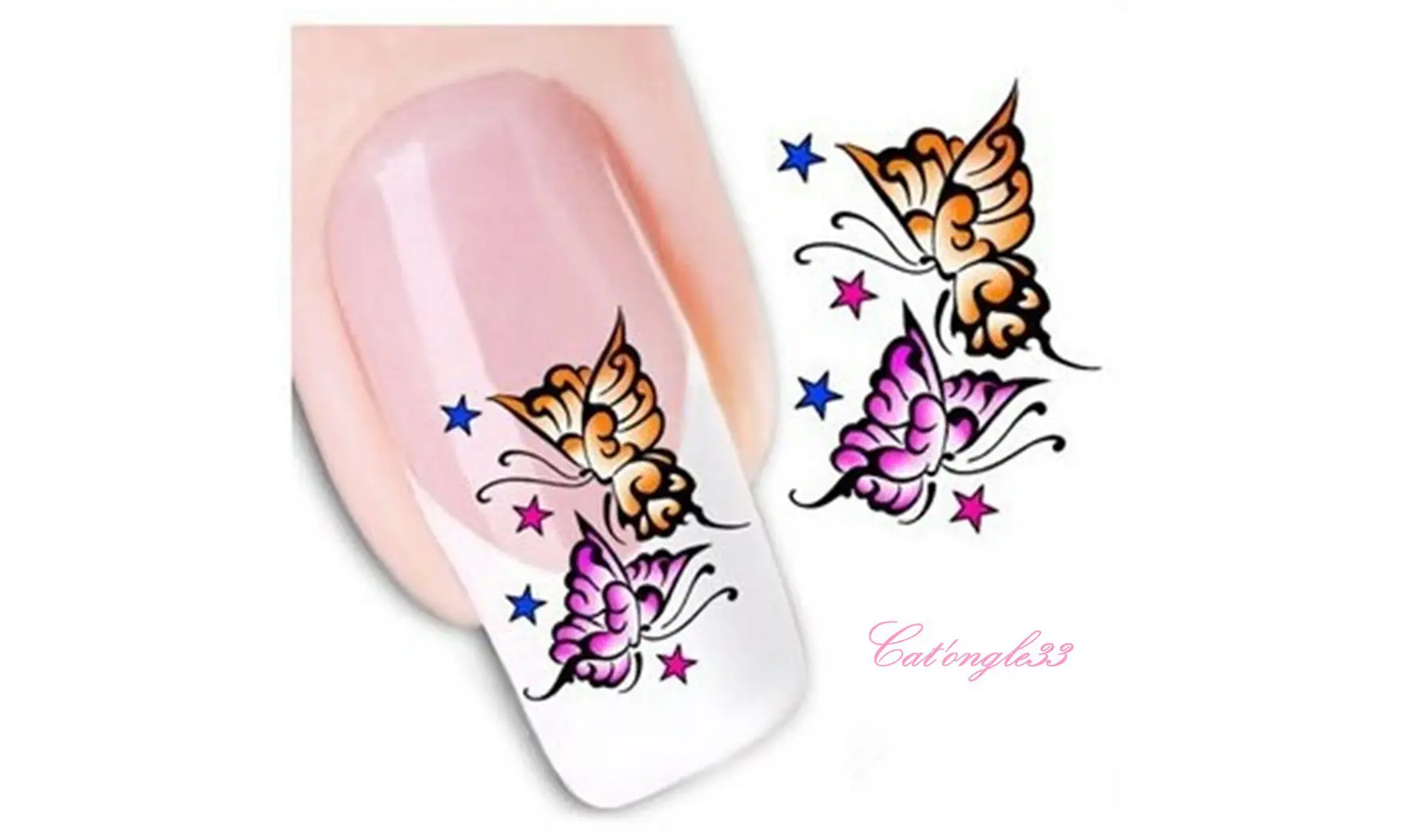 Water decal papillon orange rose BLE1395
