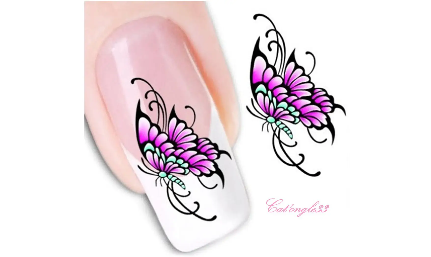 Water decal papillon rose violet BLE1396