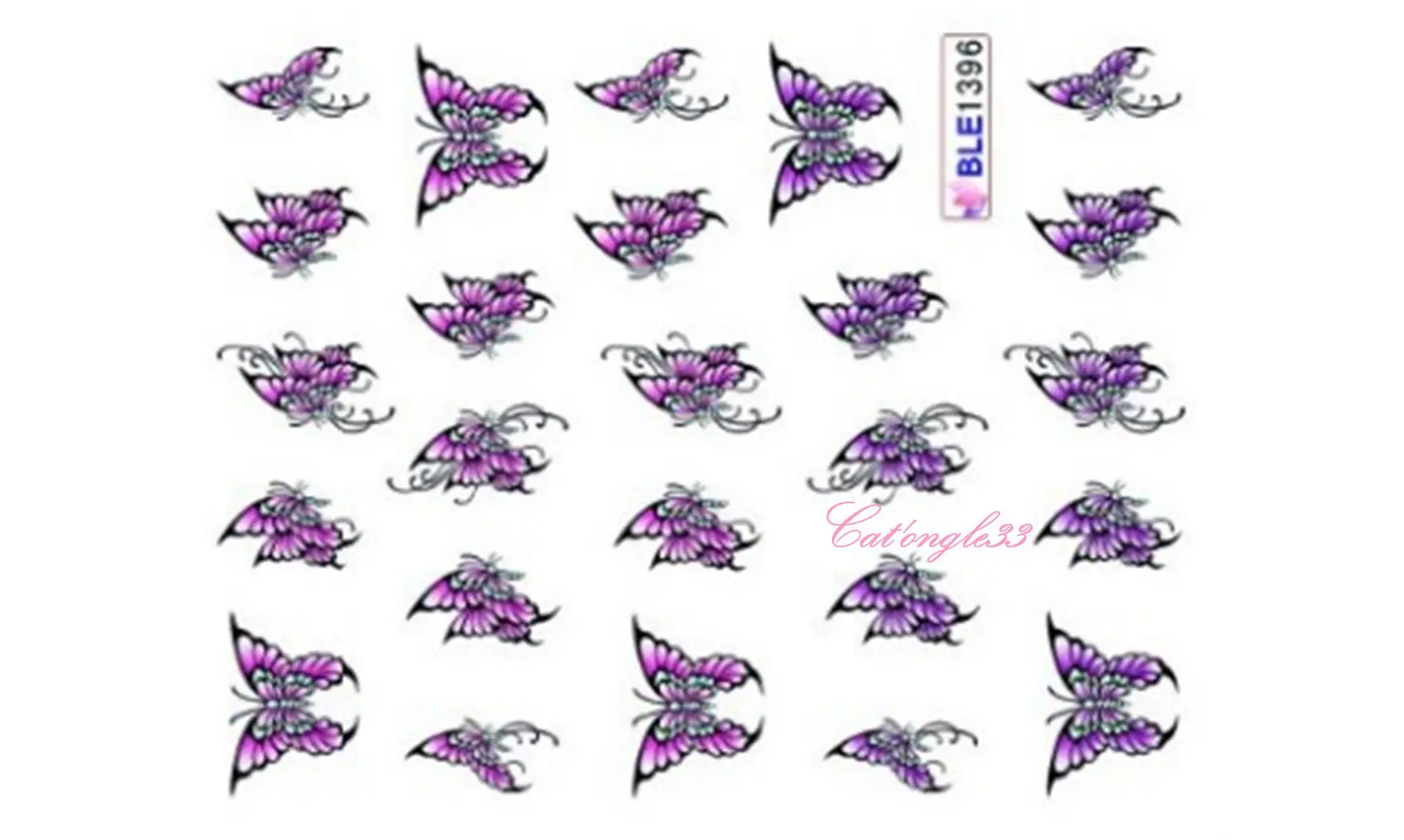 Water decal papillon rose violet BLE1396