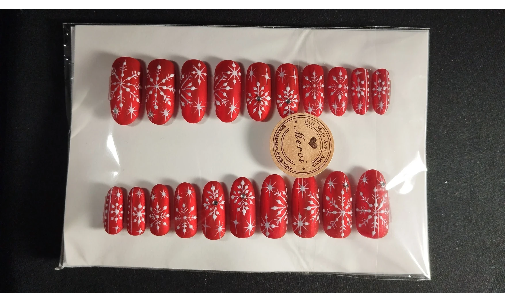 Press on nails Rouge mât flocon - Lot 20