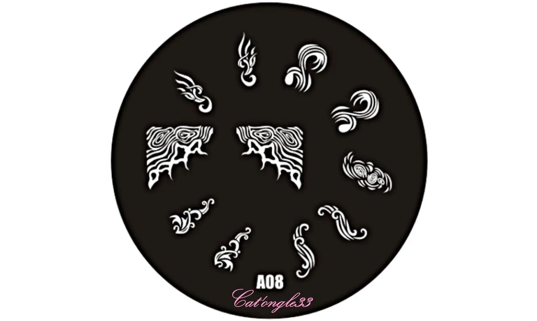 Plaque stamping ronde A08 nail art